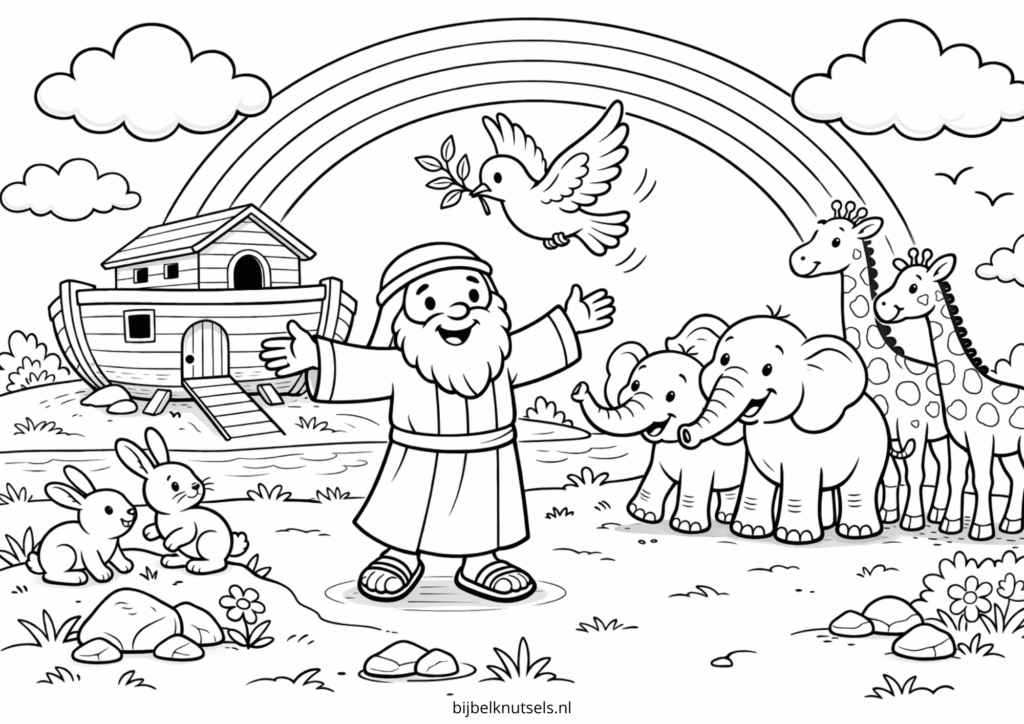 Ark van Noach regenboog na de zondvloed gratis tekening printable